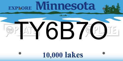 TY6B7O Minnesota License Plate