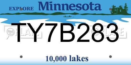 TY7B283 Minnesota License Plate