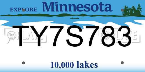 TY7S783 Minnesota License Plate