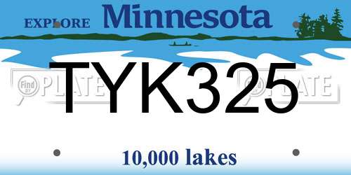TYK325 Minnesota License Plate