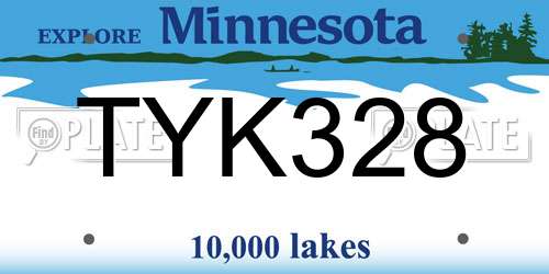 TYK328 Minnesota License Plate