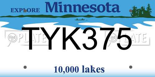TYK375 Minnesota License Plate