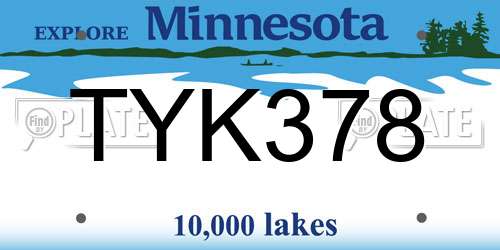 TYK378 Minnesota License Plate