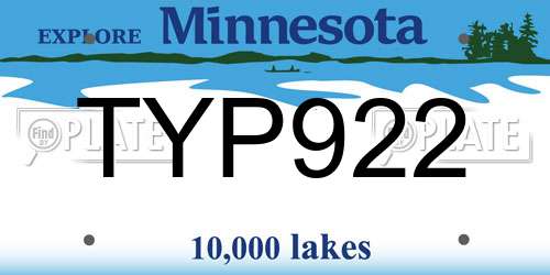 TYP922 Minnesota License Plate