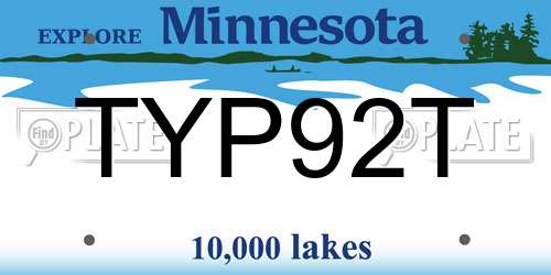 TYP92T Minnesota License Plate