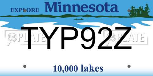 TYP92Z Minnesota License Plate