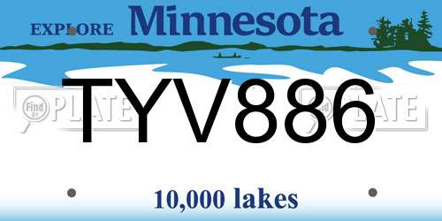TYV886 Minnesota License Plate