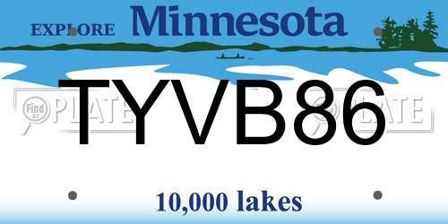 TYVB86 Minnesota License Plate