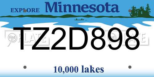 TZ2D898 Minnesota License Plate