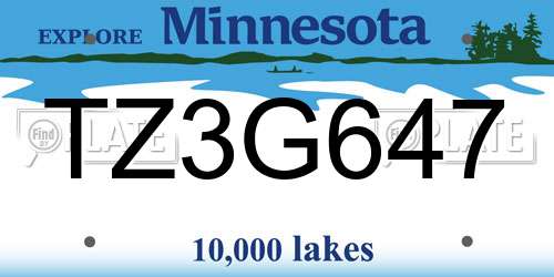 TZ3G647 Minnesota License Plate