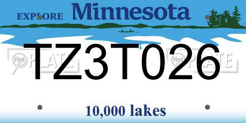 TZ3T026 Minnesota License Plate