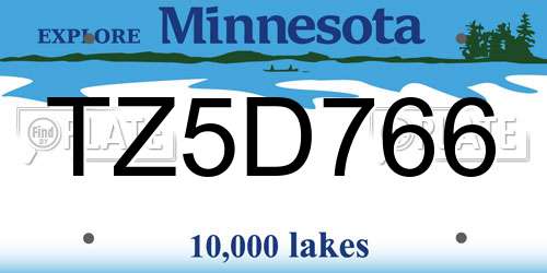 TZ5D766 Minnesota License Plate