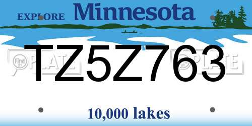 TZ5Z763 Minnesota License Plate