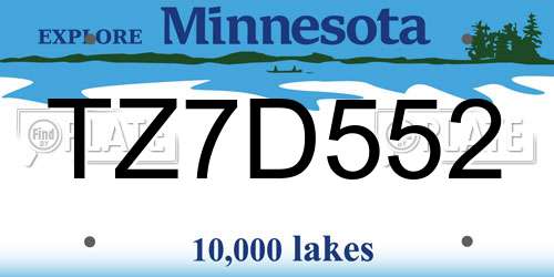 TZ7D552 Minnesota License Plate