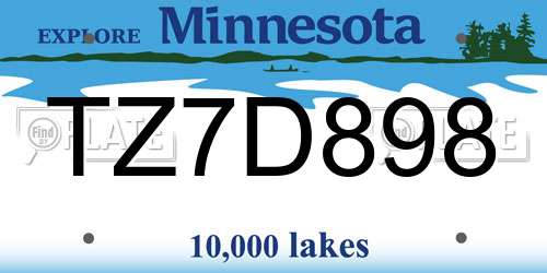 TZ7D898 Minnesota License Plate