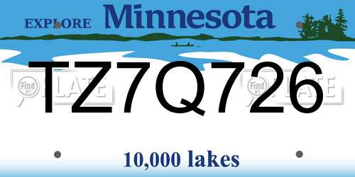 TZ7Q726 Minnesota License Plate