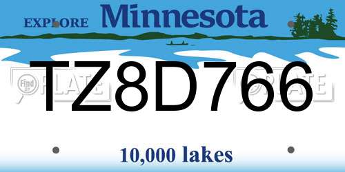 TZ8D766 Minnesota License Plate
