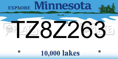 TZ8Z263 Minnesota License Plate