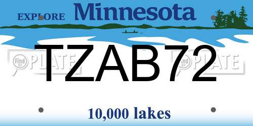 TZAB72 Minnesota License Plate