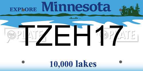 TZEH17 Minnesota License Plate