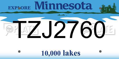 TZJ2760 Minnesota License Plate
