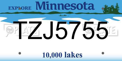 TZJ5755 Minnesota License Plate