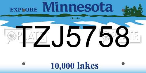 TZJ5758 Minnesota License Plate