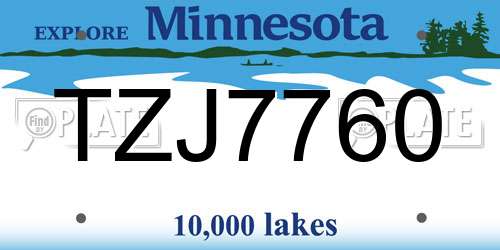 TZJ7760 Minnesota License Plate