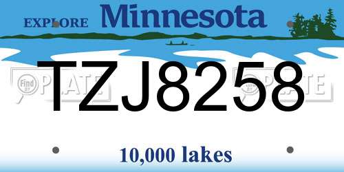 TZJ8258 Minnesota License Plate