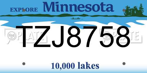 TZJ8758 Minnesota License Plate