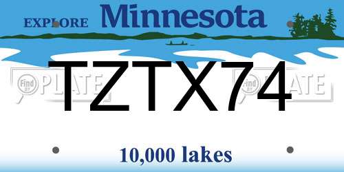TZTX74 Minnesota License Plate