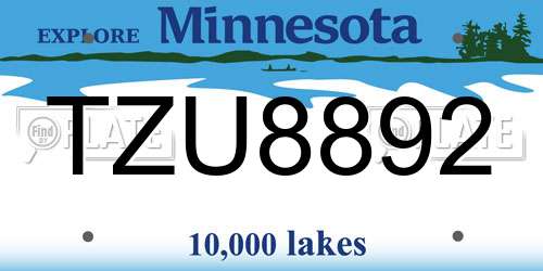 TZU8892 Minnesota License Plate