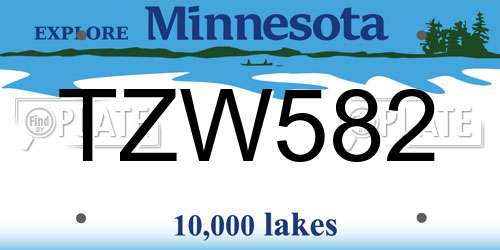 TZW582 Minnesota License Plate