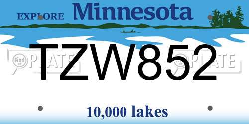 TZW852 Minnesota License Plate