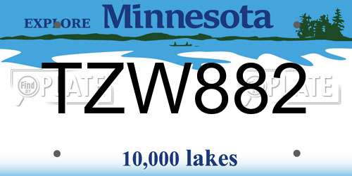 TZW882 Minnesota License Plate