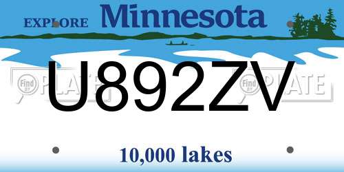 U892ZV Minnesota License Plate