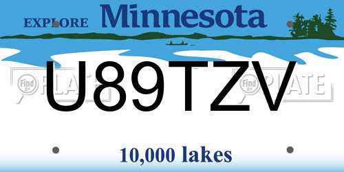U89TZV Minnesota License Plate