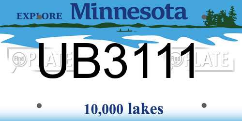 UB3111 Minnesota License Plate