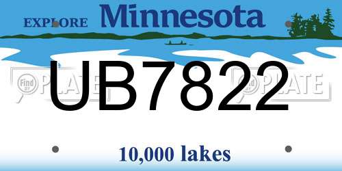 UB7822 Minnesota License Plate