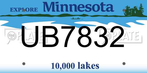 UB7832 Minnesota License Plate