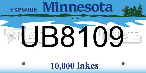 UB8109 Minnesota License Plate
