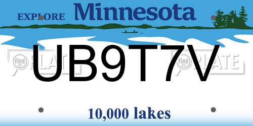 UB9T7V Minnesota License Plate