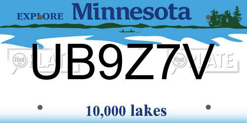 UB9Z7V Minnesota License Plate