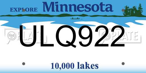 ULQ922 Minnesota License Plate