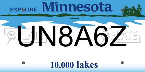 UN8A6Z Minnesota License Plate