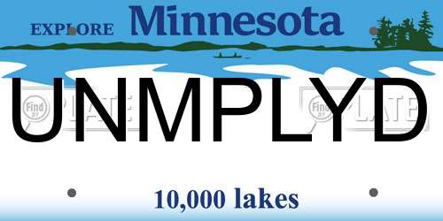 UNMPLYD Minnesota License Plate