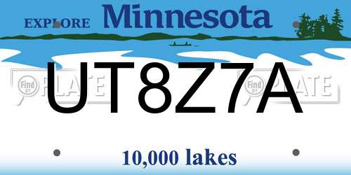 UT8Z7A Minnesota License Plate