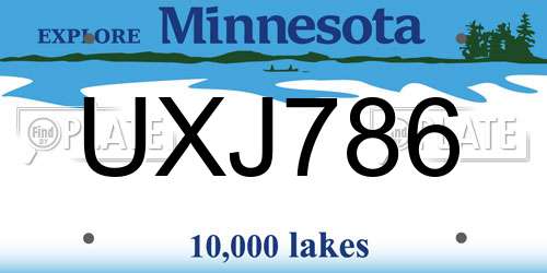UXJ786 Minnesota License Plate