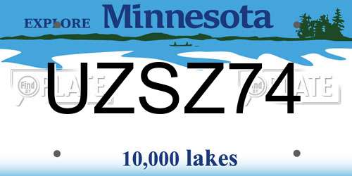 UZSZ74 Minnesota License Plate