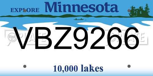 VBZ9266 Minnesota License Plate